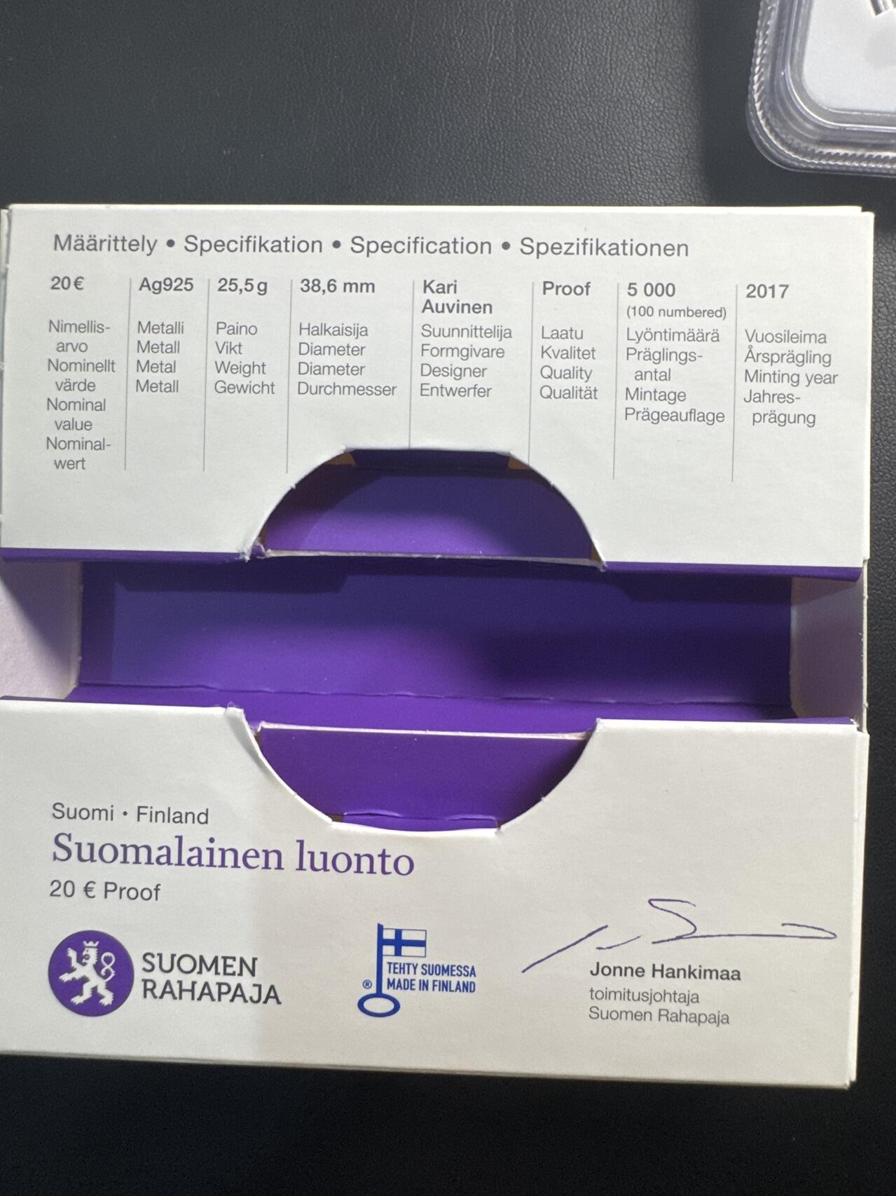 ❤️【币观天下】❤️ 第336期钱币拍卖- 2025.12.26周五晚上6点半场-长期征集拍品 获奖币 芬兰2017年建国100周年老树乌鸦精制纪念银币盒证齐全 NGC PF69