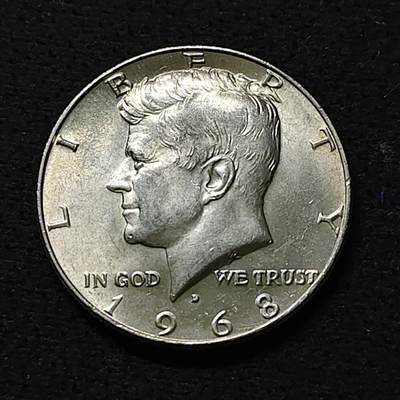 【全场包邮】纯粹捡漏拍488场（免费代拍第25场） - 美国1968年肯尼迪半元（30.6毫米11.5克）银币