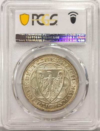 博洋堂世界钱币拍卖第154期（全场包邮） PCGS MS66 德国魏玛1927年不莱梅港5马克银币，名誉品，淡金包浆，超高分Top!，市面上几乎看不到的品种。
