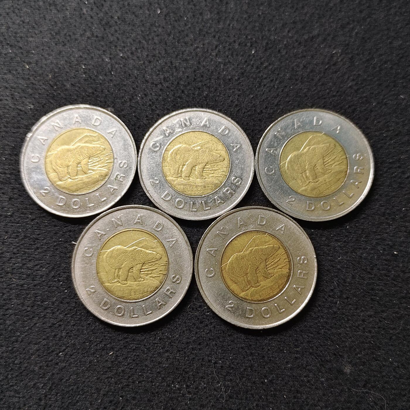 【全场包邮】纯粹捡漏拍488场（免费代拍第25场） 加拿大各年份北极熊2元双色币5枚一组