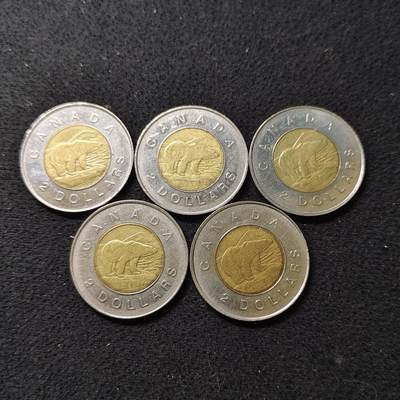 【全场包邮】纯粹捡漏拍488场（免费代拍第25场） - 加拿大各年份北极熊2元双色币5枚一组