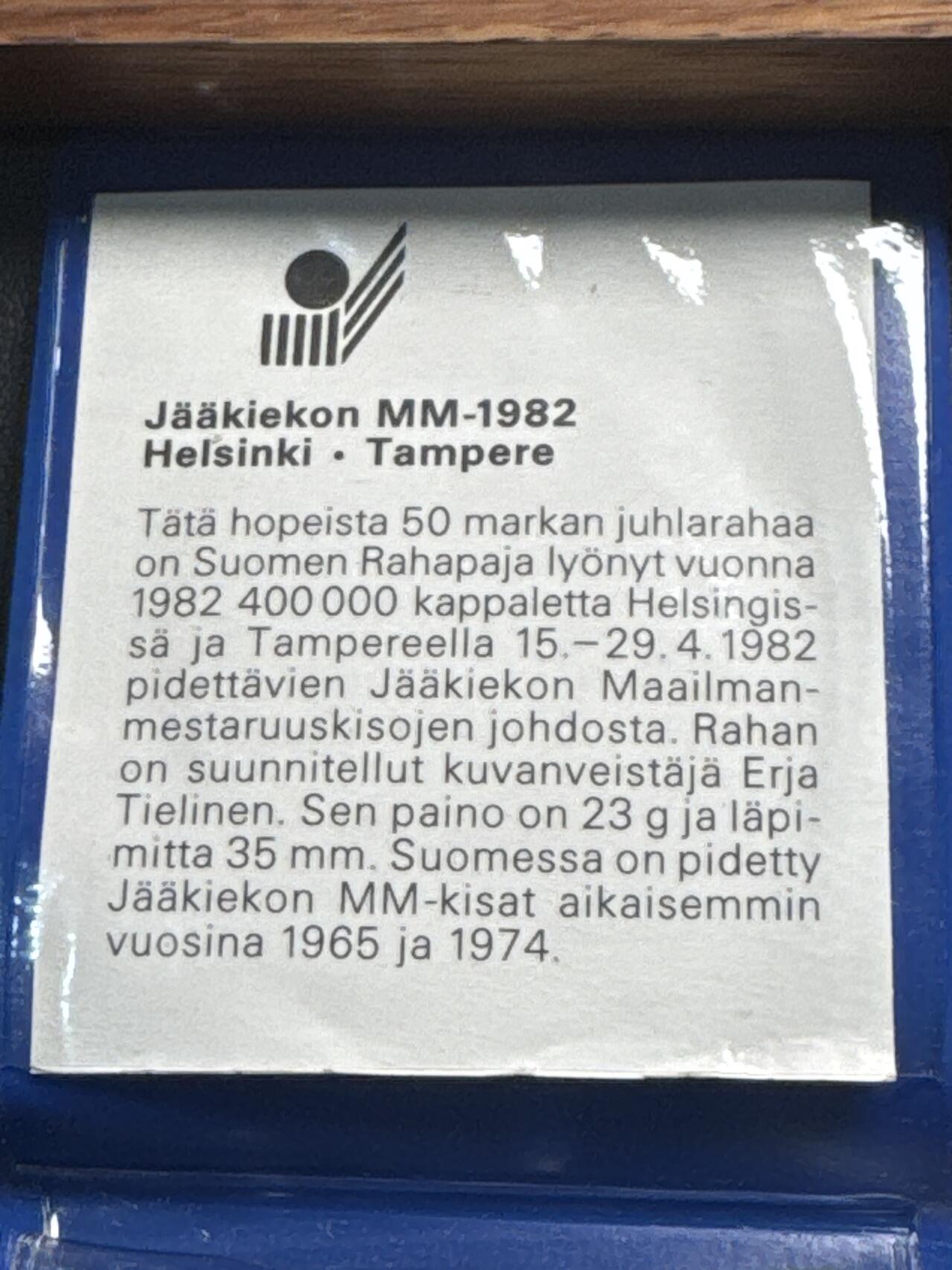 ❤️【币观天下】❤️ 第336期钱币拍卖- 2025.12.26周五晚上6点半场-长期征集拍品 稀少 芬兰早期原包装带证书1982年世界冰球锦标赛纪念银币23.1克