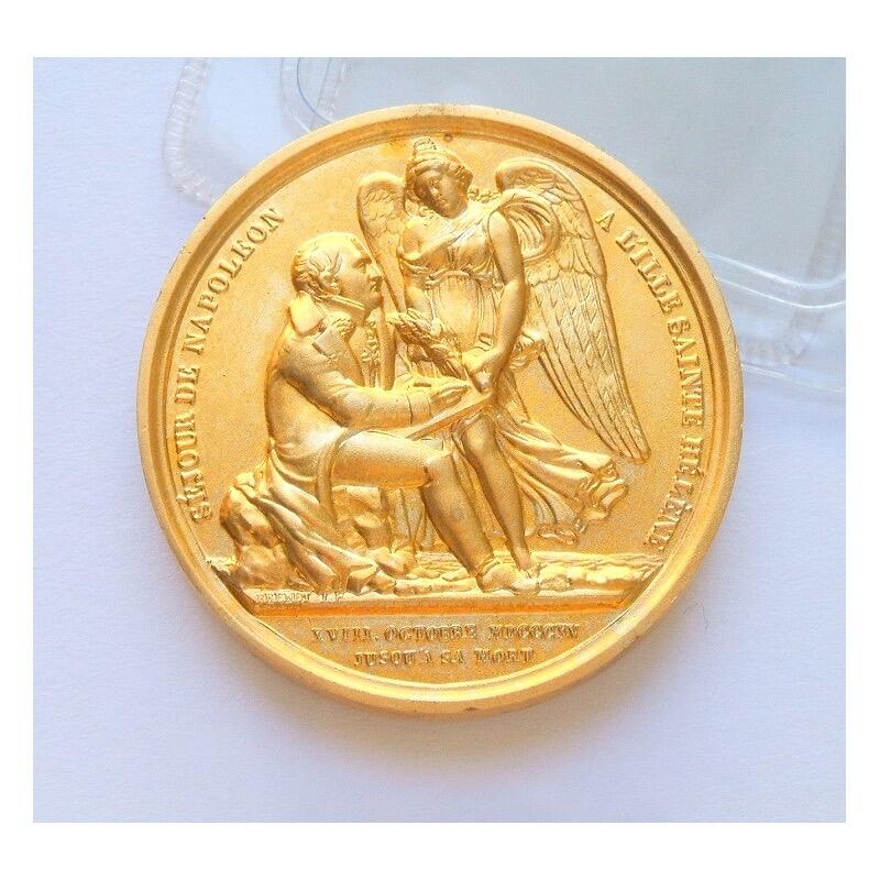 【艺术】法国艺术大章纪念1815年 拿破仑流放+雄鹰高浮雕精制大镀金章 40MM