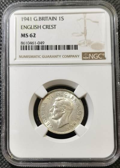 甄臻铺-世界币章拍卖（第45期）精品场拍品征集中，送拍享返佣金等优惠多多 - NGC-MS62 英国1941乔治六世先令银币，英格兰版，UNC状态好