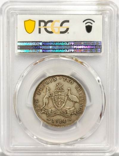 博洋堂世界钱币拍卖第154期（全场包邮） PCGS VF35 英属澳大利亚1914年乔治五世1弗洛林银币