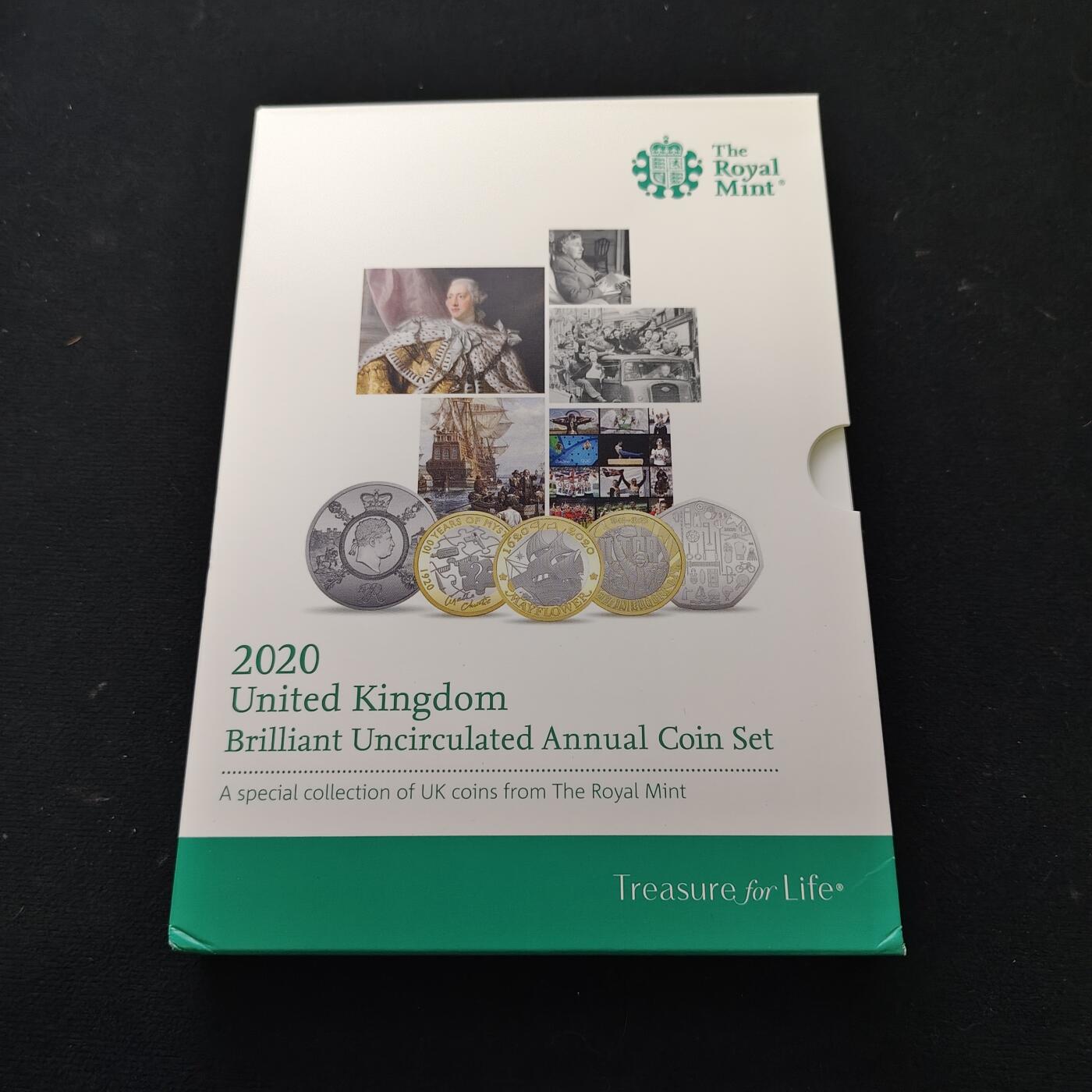 【全场包邮】纯粹捡漏拍489场（免费代拍第26场） 英国2020年官方封装套币-含盾徽版套币+5镑乔治三世逝世200周年+2镑欧洲胜利日75周年+2镑阿加莎·克里斯蒂女士第一部小说100周年+2镑五月花号400周年+50便士东京奥运会英国代表队5枚纪念币