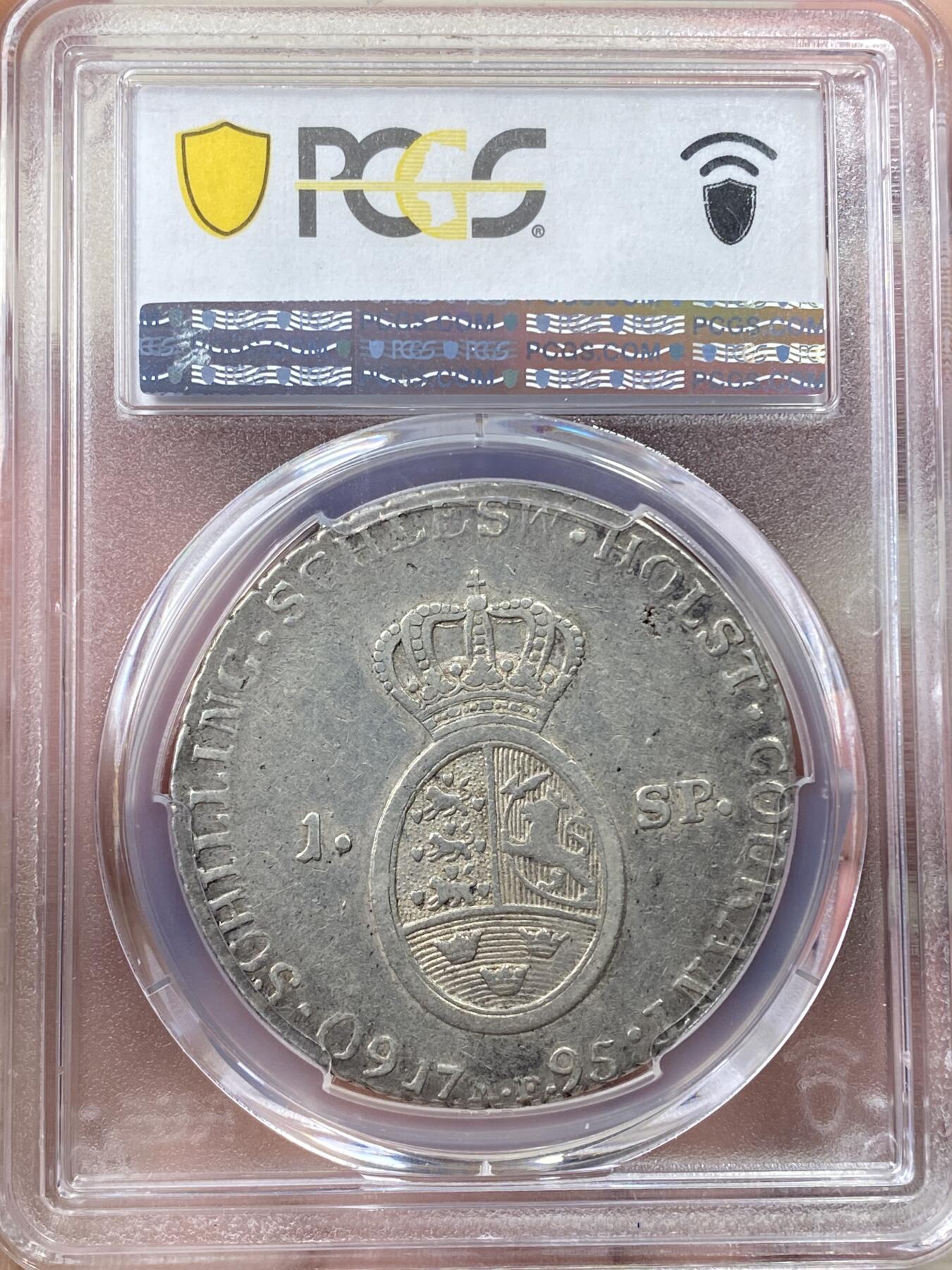 万国钱币拍卖第058期（万国新年大拍） PCGS XF45 1795年丹麦石勒苏益格-荷尔斯泰因州克里斯蒂安七世60先令大银 阿尔托纳造币厂铸 早期北欧雕刻师名作 微笑的国王 原味状态 Richard August名家旧藏