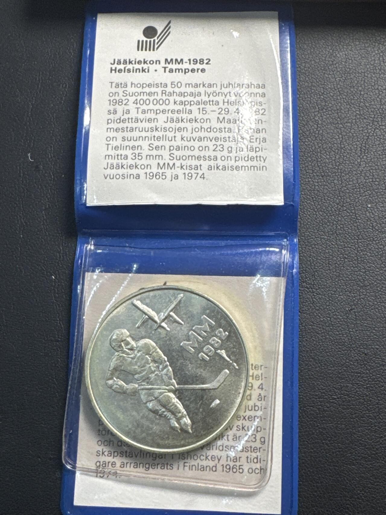 ❤️【币观天下】❤️ 第336期钱币拍卖- 2025.12.26周五晚上6点半场-长期征集拍品 稀少 芬兰早期原包装带证书1982年世界冰球锦标赛纪念银币23.1克