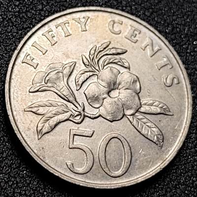 泉币菌-第154场-圣诞节专场 - 胡姬花 兰花 新加坡50分白铜植物硬币  24.7毫米 铜钱纪念币
