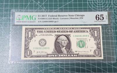 【礼羽收藏】🌏世界钱币拍卖第117期 - 2017年1美元倒置号PMG65分