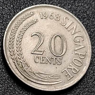 泉币菌-第154场-圣诞节专场 - 高币值 1968年 新加坡20分 海洋动物-剑鱼 24mm 