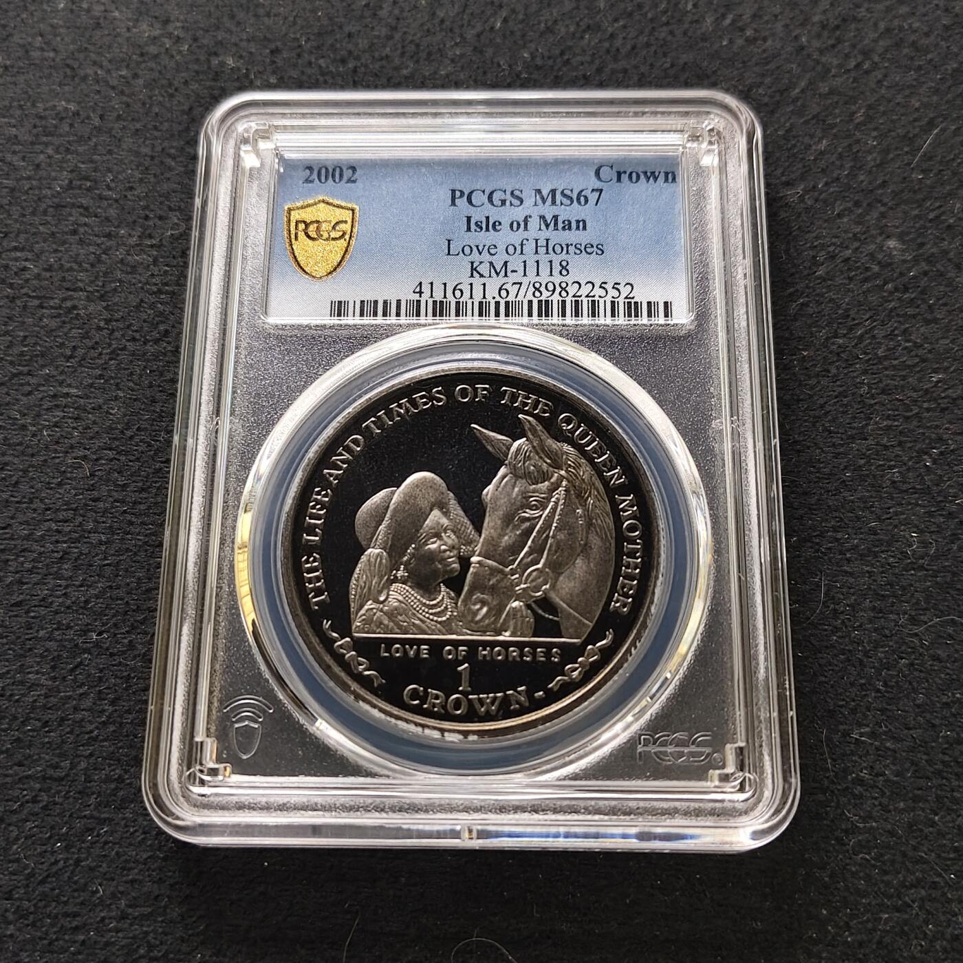 【全场包邮】纯粹捡漏拍489场（免费代拍第26场） 【收藏级·冠军分】马恩岛2002年1克朗女王母亲伊丽莎白皇太后重要时刻系列爱马克朗型纪念币-PCGS MS67