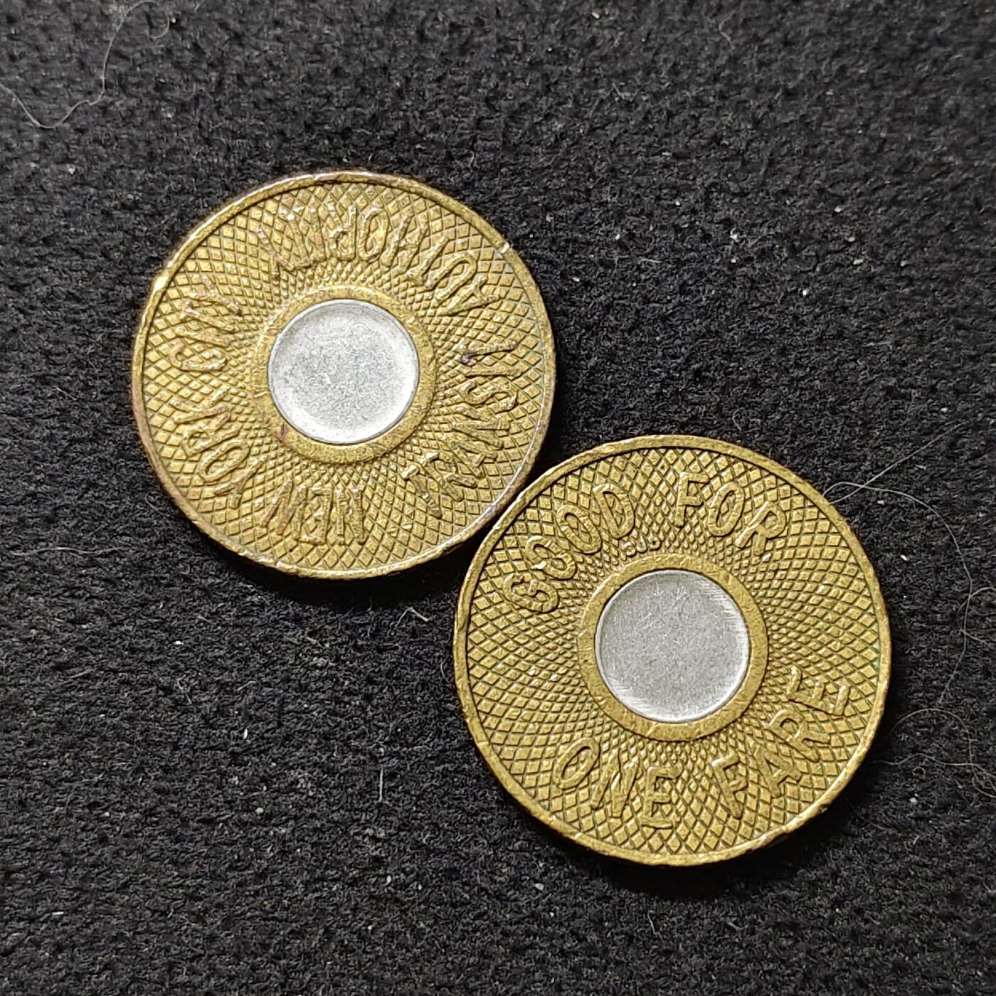 【全场包邮】纯粹捡漏拍488场（免费代拍第25场） 【代币】美国纽约地铁双色代币2枚一组 BU品相