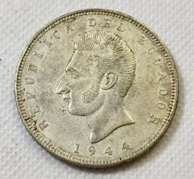 甄臻铺-世界币章拍卖（第45期）精品场拍品征集中，送拍享返佣金等优惠多多 - 厄瓜多尔 1944年 5苏克雷 银币 五彩包浆，细节见图