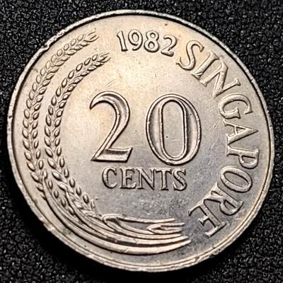 泉币菌-第154场-圣诞节专场 - 高币值 1982年 新加坡20分 海洋动物-剑鱼 24mm