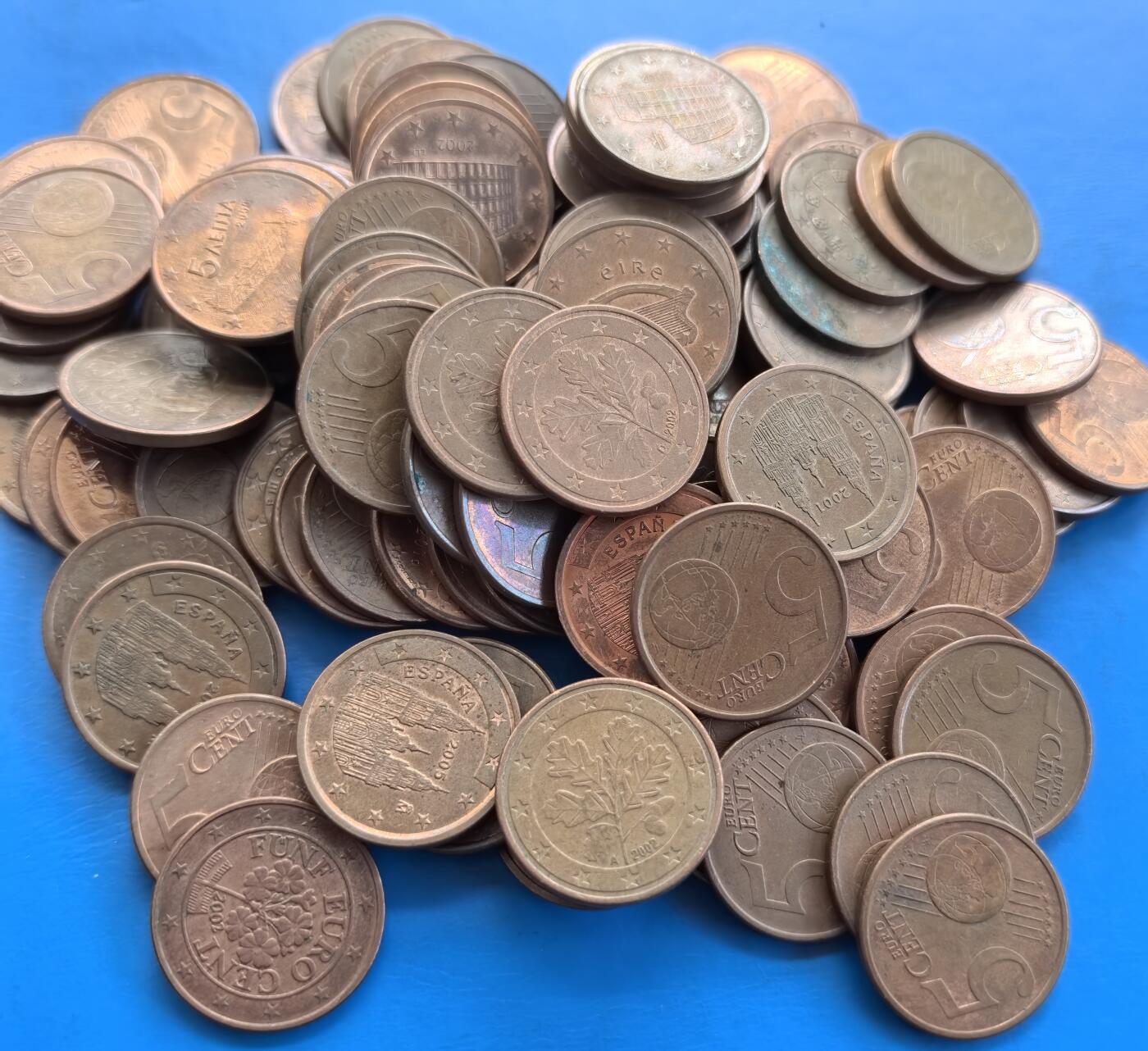 外国优质老铜币高银银币，周六九点倒数截拍，满百包邮，持续收拍 欧洲各个国家5欧分100枚