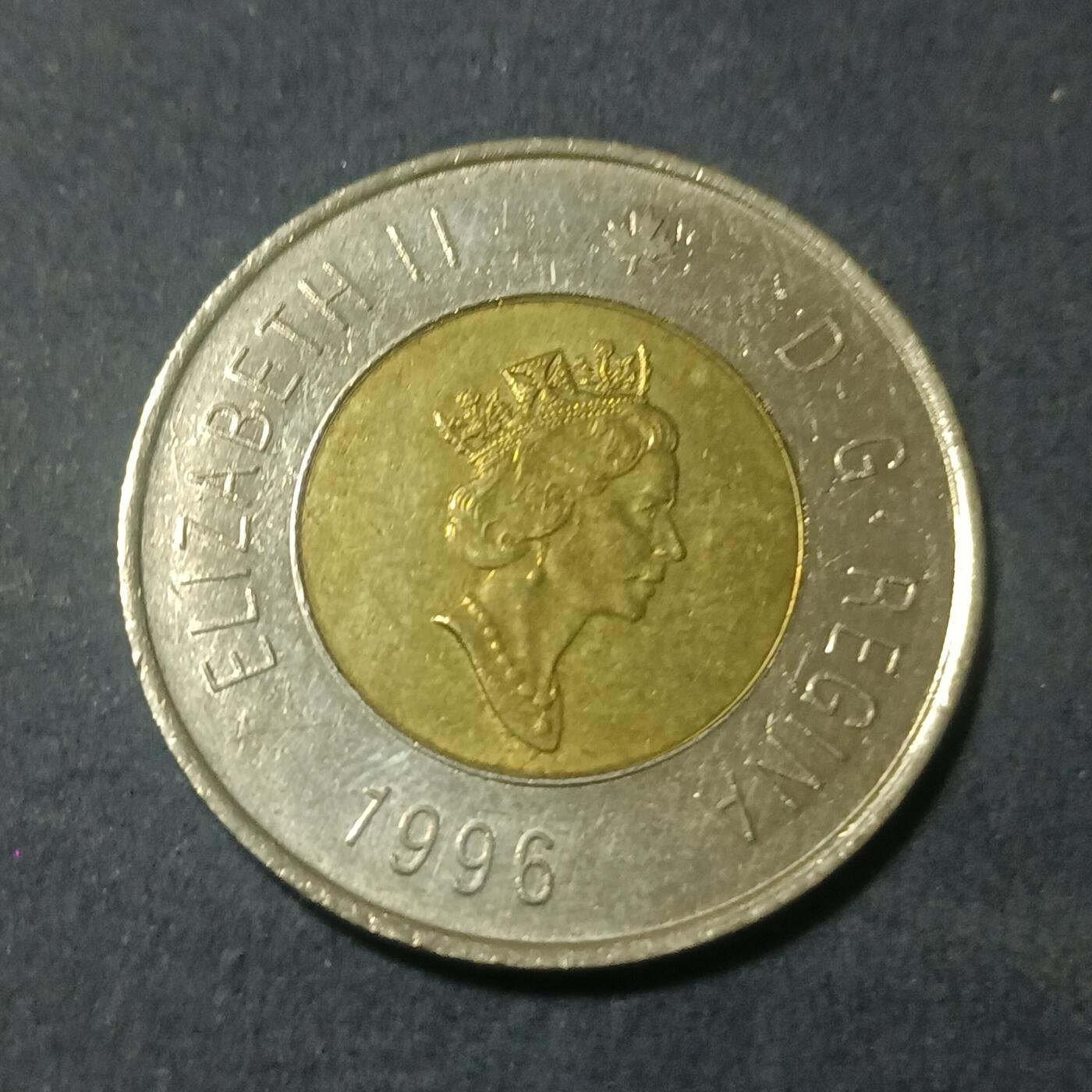 【游宝包邮场】蛇年第102期 英系国家硬币 加拿大-2元 1996年