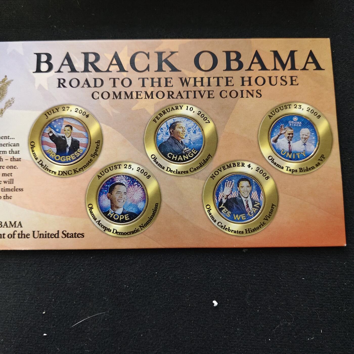 【全场包邮】纯粹捡漏拍489场（免费代拍第26场） 【收藏品】美国44任总统奥巴马通往白宫之路彩色覆盖原币5枚纪念套装-盒证全
