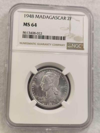 G&W世界散币，银币处理专场（第40场） - NGC-MS64 马达加斯加1948年2法郎