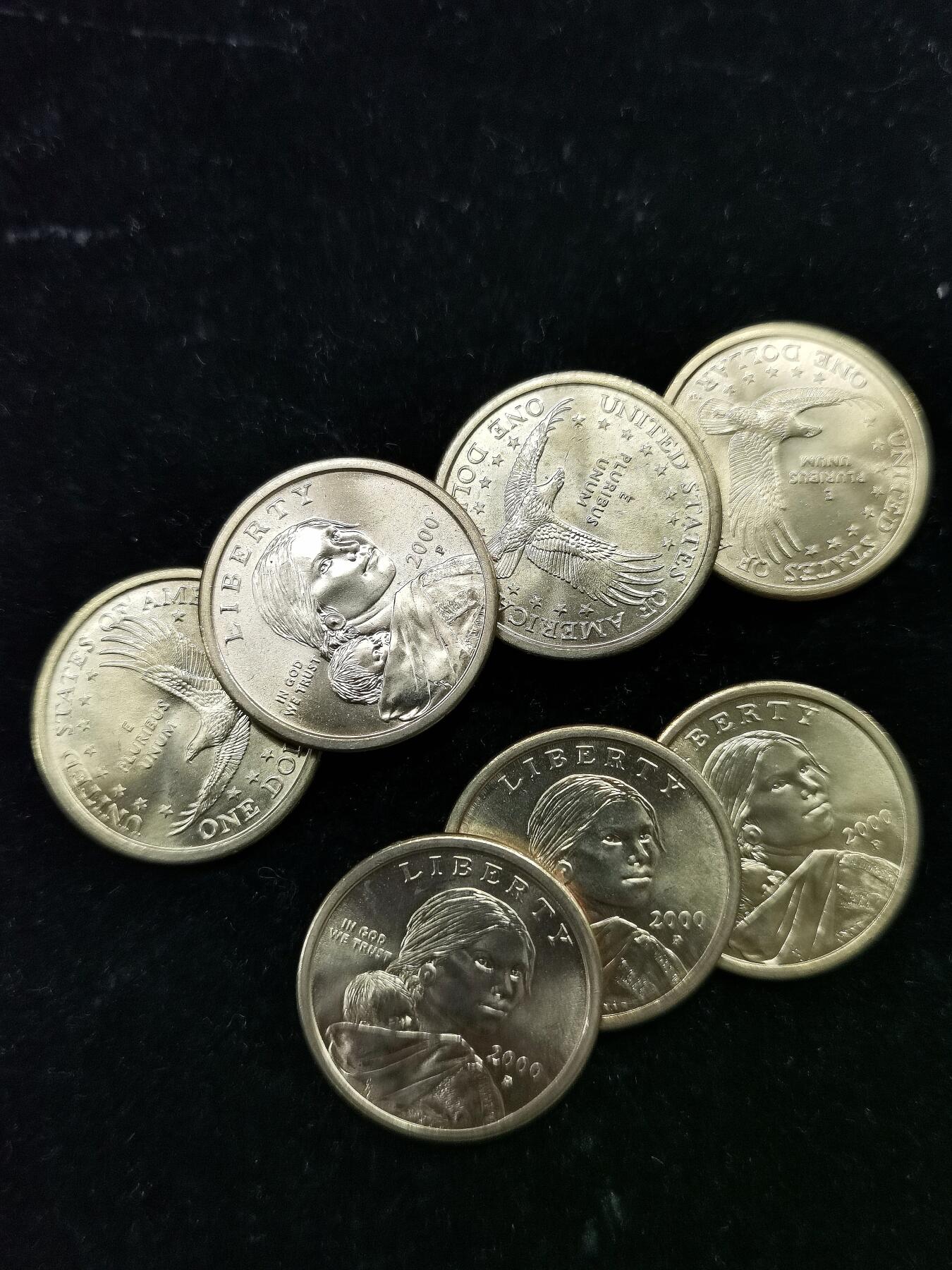 稀有限量2000年美国印第安人头像一美元币，共7枚