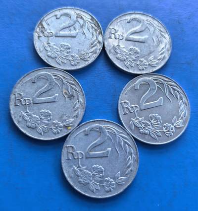 外国优质老铜币高银银币，周六九点倒数截拍，满百包邮，持续收拍 - 印度尼西亚1970年2卢布5枚