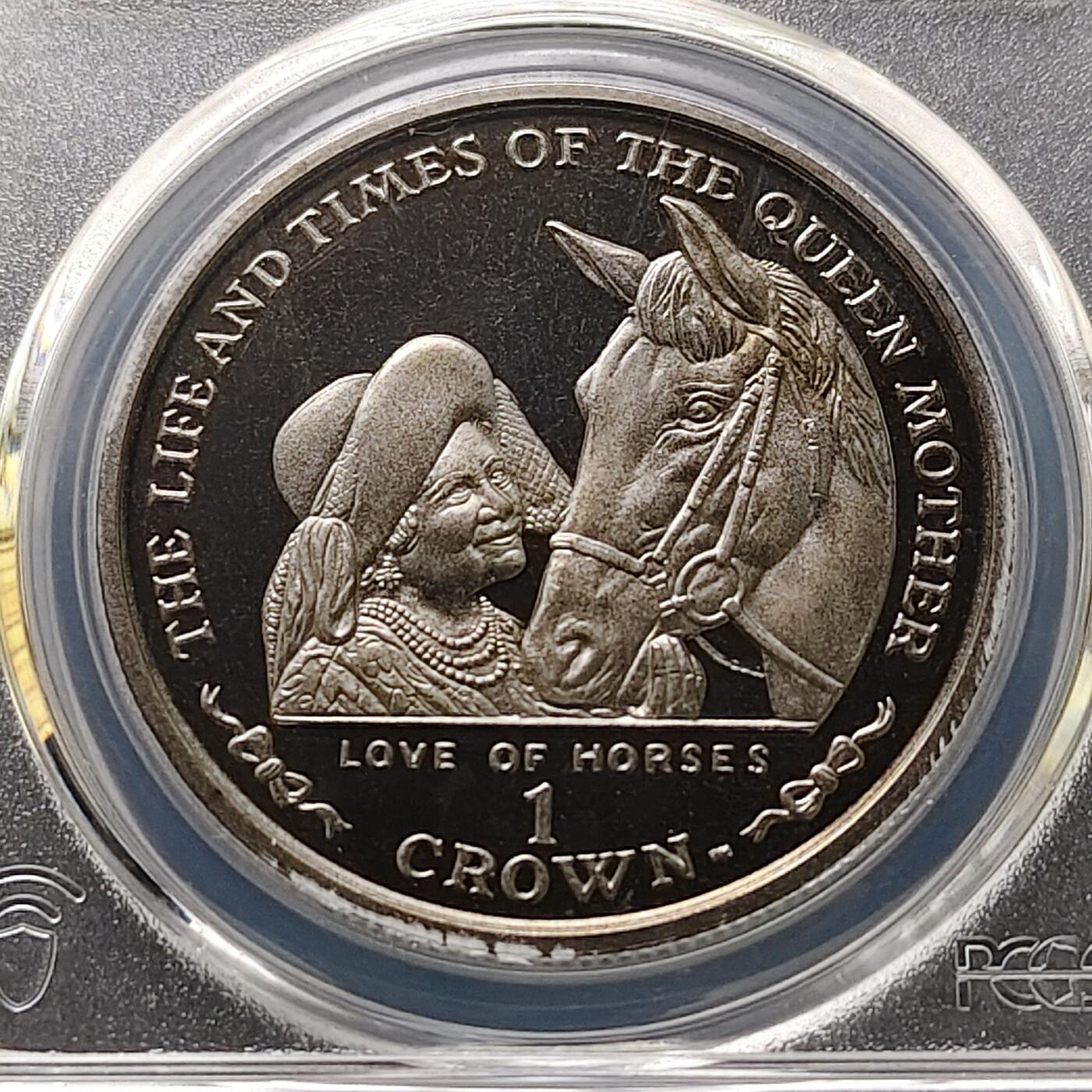 【全场包邮】纯粹捡漏拍489场（免费代拍第26场） 【收藏级·冠军分】马恩岛2002年1克朗女王母亲伊丽莎白皇太后重要时刻系列爱马克朗型纪念币-PCGS MS67