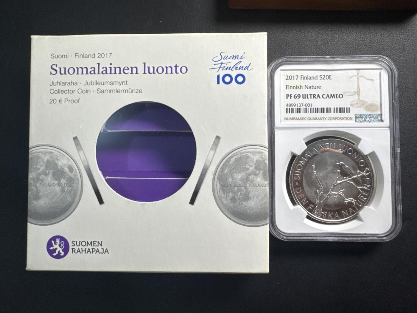 ❤️【币观天下】❤️ 第336期钱币拍卖- 2025.12.26周五晚上6点半场-长期征集拍品 获奖币 芬兰2017年建国100周年老树乌鸦精制纪念银币盒证齐全 NGC PF69