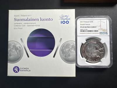❤️【币观天下】❤️ 第336期钱币拍卖- 2025.12.26周五晚上6点半场-长期征集拍品 - 获奖币 芬兰2017年建国100周年老树乌鸦精制纪念银币盒证齐全 NGC PF69
