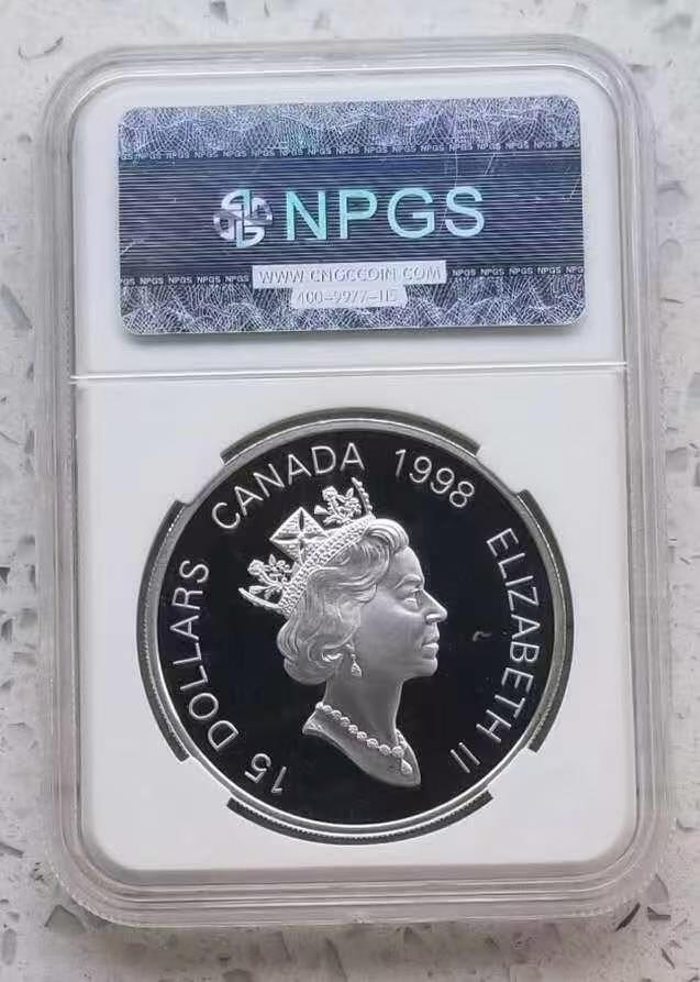 ❤️【币观天下】❤️ 第336期钱币拍卖- 2025.12.26周五晚上6点半场-长期征集拍品 加拿大1998年老虎镀金1盎司银币NPGS评级