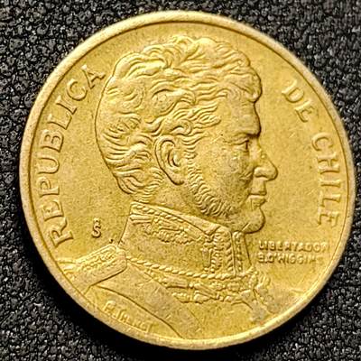 泉币菌-第154场-圣诞节专场 - 智利1996年10比索铝青铜币 独立战争领袖奥希金斯 21MM 