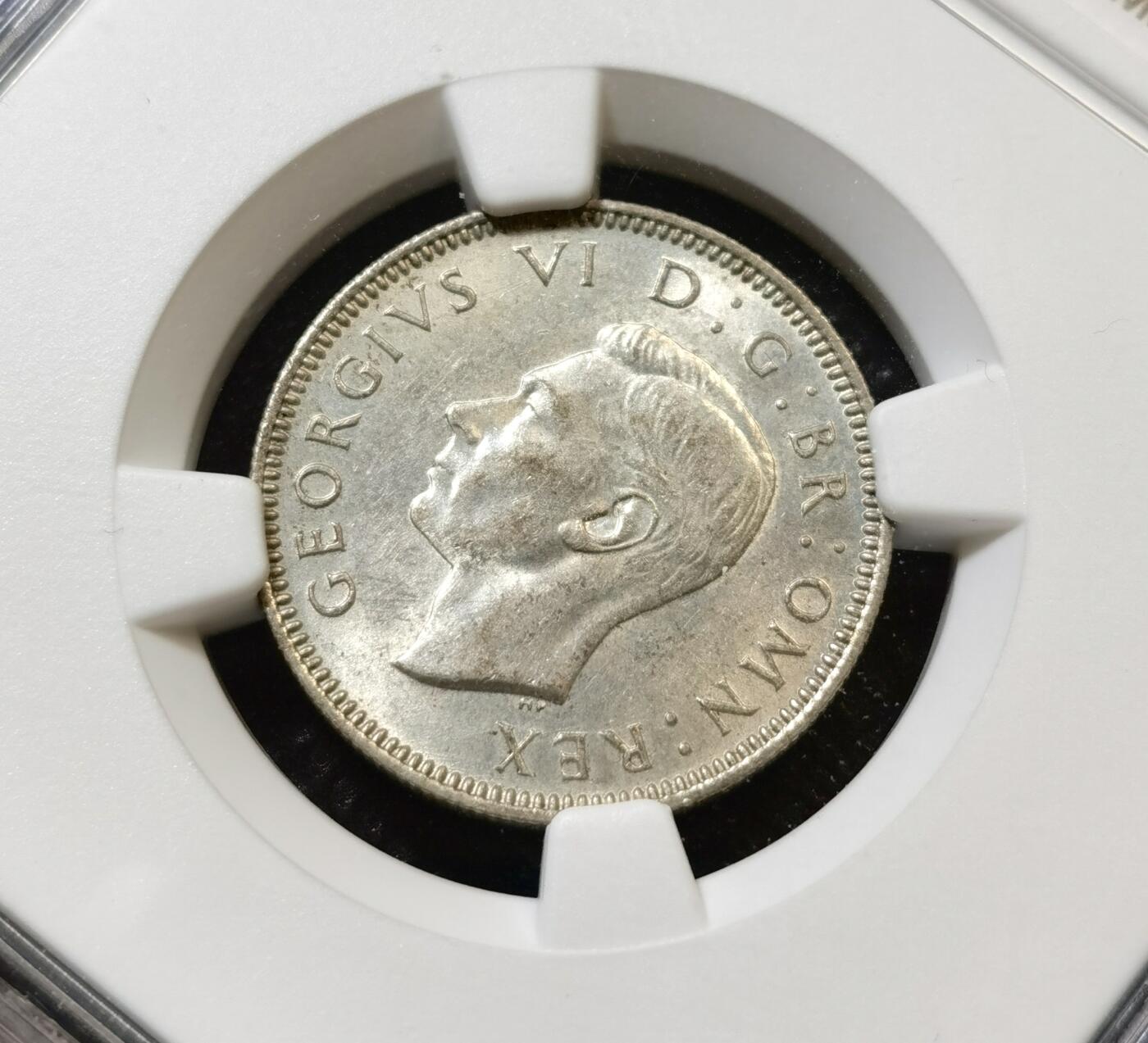 甄臻铺-世界币章拍卖（第45期）精品场拍品征集中，送拍享返佣金等优惠多多 NGC-MS62 英国1946乔治六世先令银币，英格兰版，UNC状态好