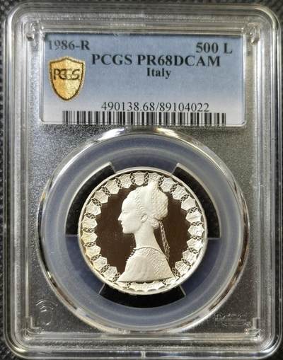 甄臻铺-世界币章拍卖（第45期）精品场拍品征集中，送拍享返佣金等优惠多多 - PCGS- PR68DCAM 意大利 帆船少女500里拉 精制银币