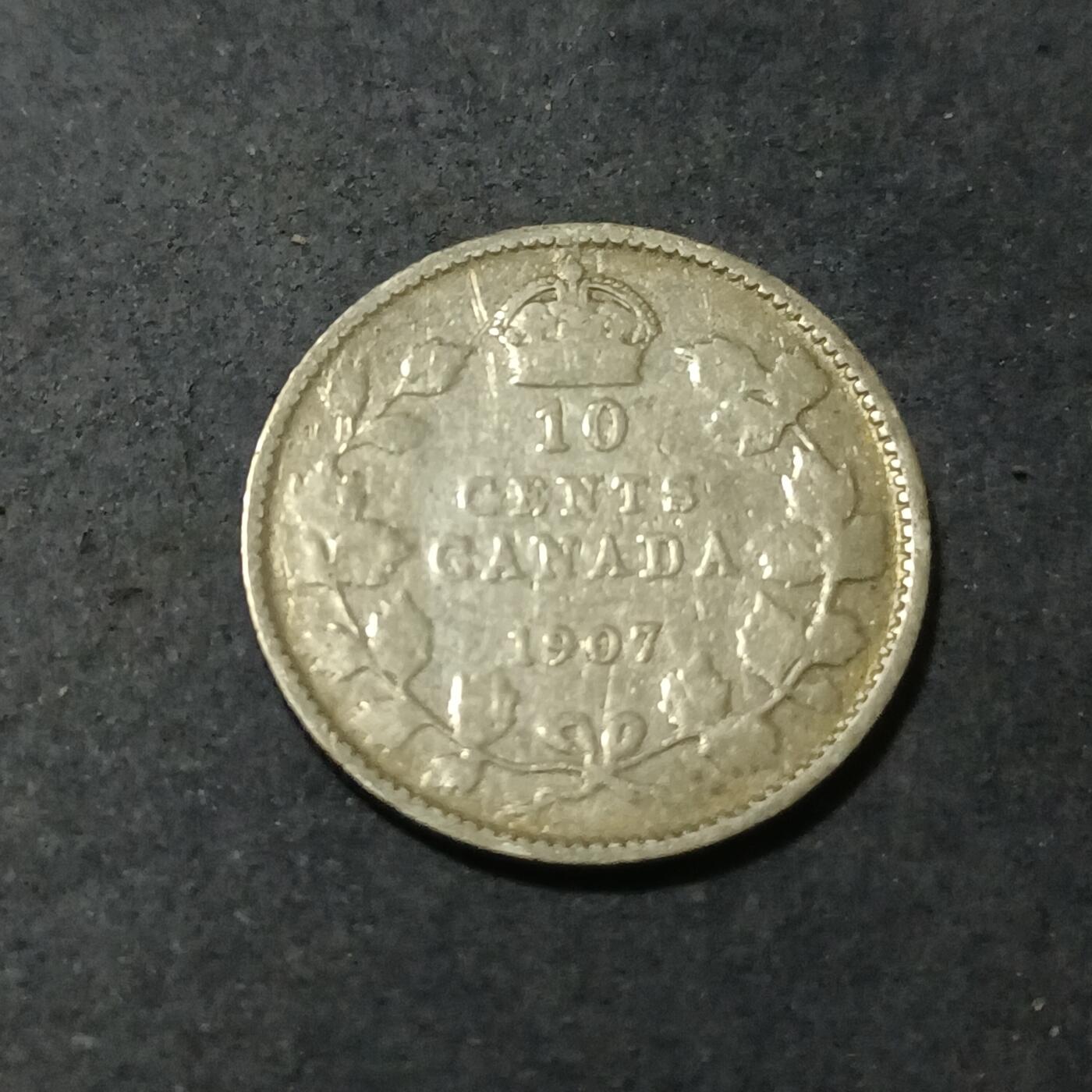 【游宝包邮场】蛇年第102期 英系国家硬币 加拿大-10分银币 1907年