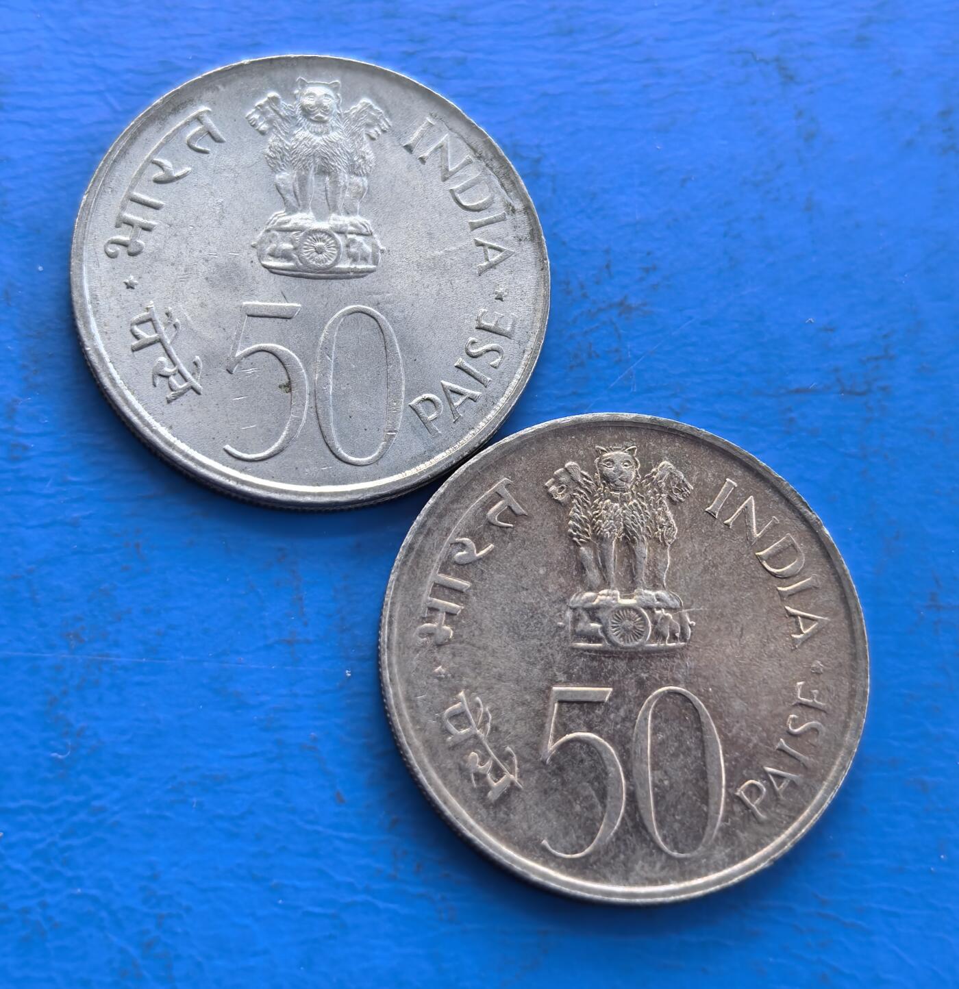 外国优质老铜币高银银币，周六九点倒数截拍，满百包邮，持续收拍 印度1972年50派沙2枚