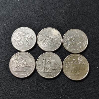 【全场包邮】纯粹捡漏拍488场（免费代拍第25场） - 美国各年份25分纪念币6枚一组-含4枚州币+2枚公园币