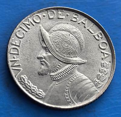 外国优质老铜币高银银币，周六九点倒数截拍，满百包邮，持续收拍 - 巴拿马1966 年 1/10 巴波亚，正面镌探险家巴尔沃亚，背展国徽，藏中美洲探索史与国家符号，拉美币藏亮点 。