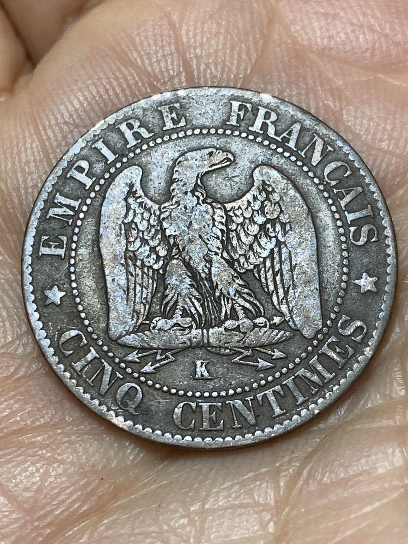 2025年第一百四十场(总第一百六十六场）外国好品散币场(免佣金) 法兰西第二帝国1861年5生丁(拿破仑三世第二版，K标波尔多造)