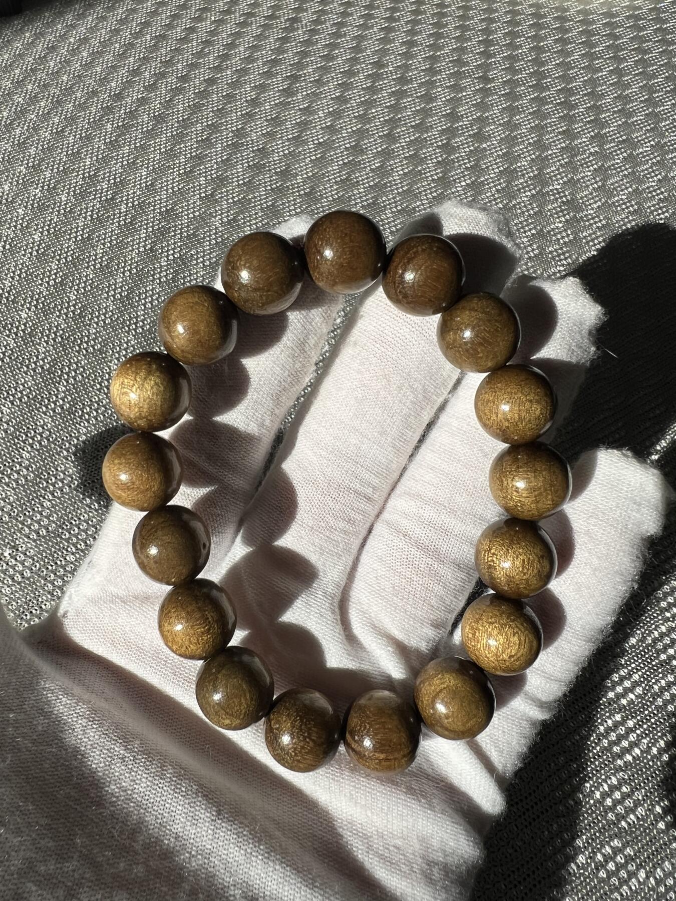 零元拍：W1-4 金丝楠圆珠珠手串，20MM 金丝满满，满荧光，满手留香