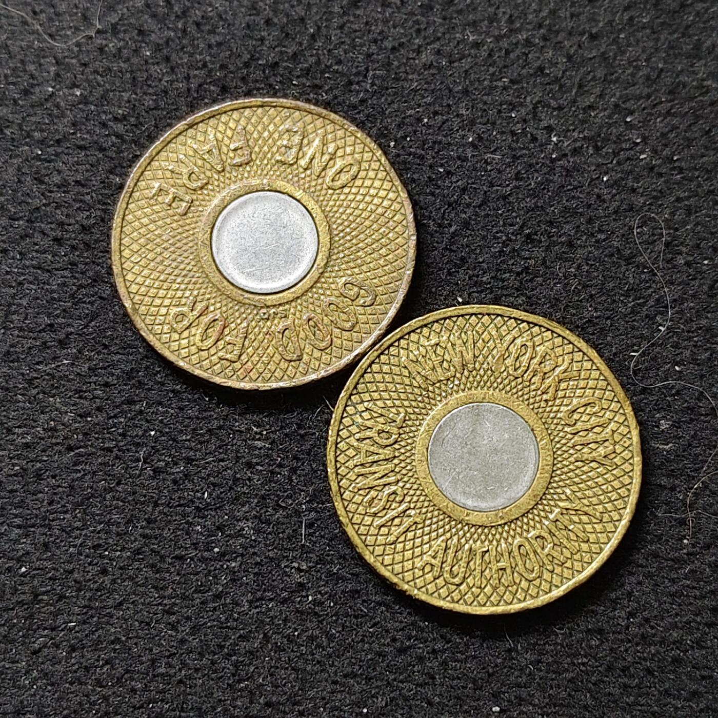 【全场包邮】纯粹捡漏拍488场（免费代拍第25场） 【代币】美国纽约地铁双色代币2枚一组 BU品相