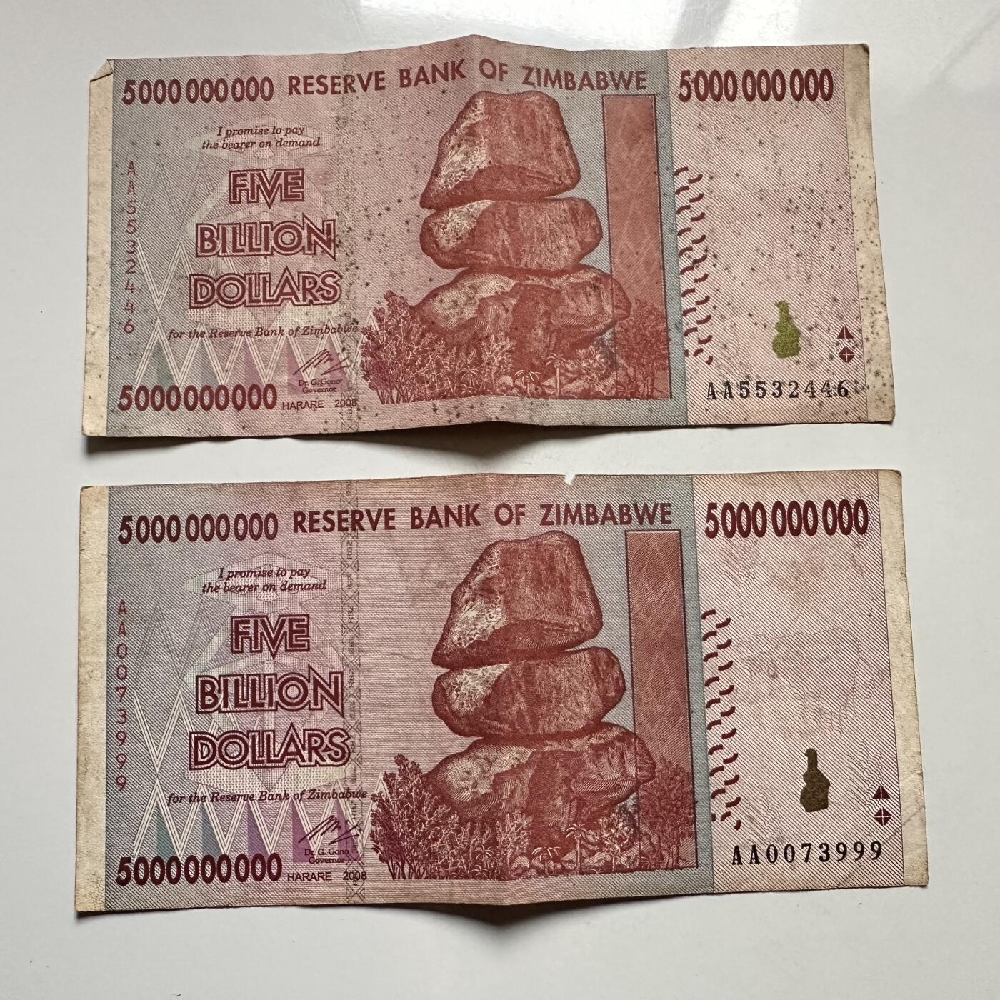 🌹外币初藏🌹🐯2025年第145场  每周二四六晚8️⃣点 接代拍 津巴布韦2008版50亿2张 —13