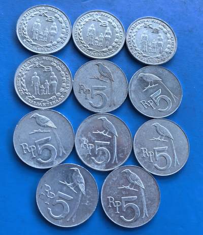 外国优质老铜币高银银币，周六九点倒数截拍，满百包邮，持续收拍 - 印度尼西亚5卢布11枚含纪念币