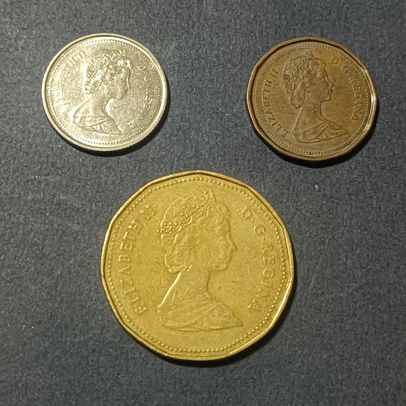 【游宝包邮场】蛇年第102期 英系国家硬币 加拿大-1元/10分/1分 1987年