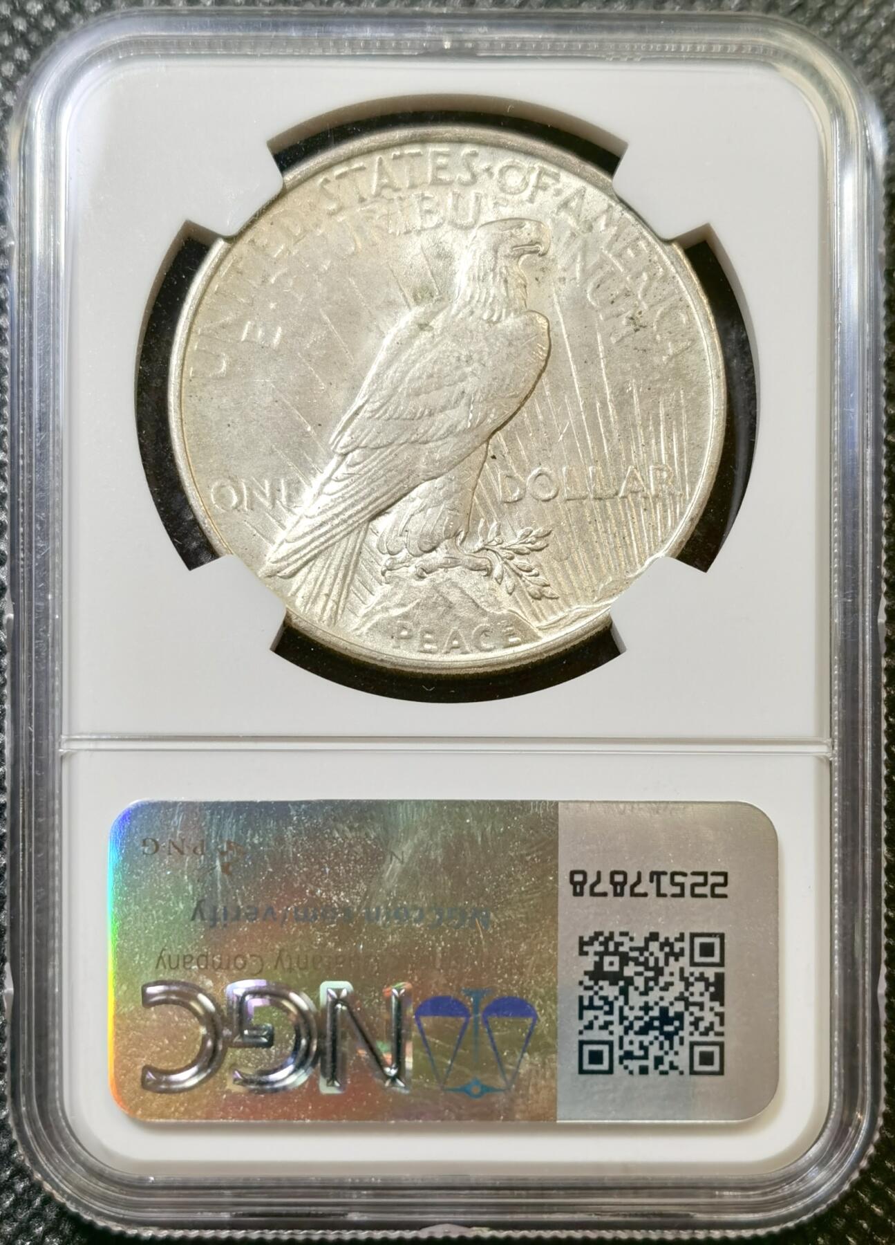 甄臻铺-世界币章拍卖（第45期）精品场拍品征集中，送拍享返佣金等优惠多多 NGC-MS64 美国1922年和平一元银币，双面淡黄油包浆，原光好品