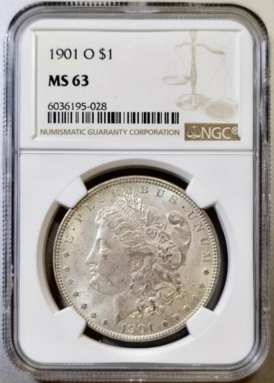 甄臻铺-世界币章拍卖（第45期）精品场拍品征集中，送拍享返佣金等优惠多多 - NGC-MS63 美国1901年O版摩根一元银币，正面略带彩