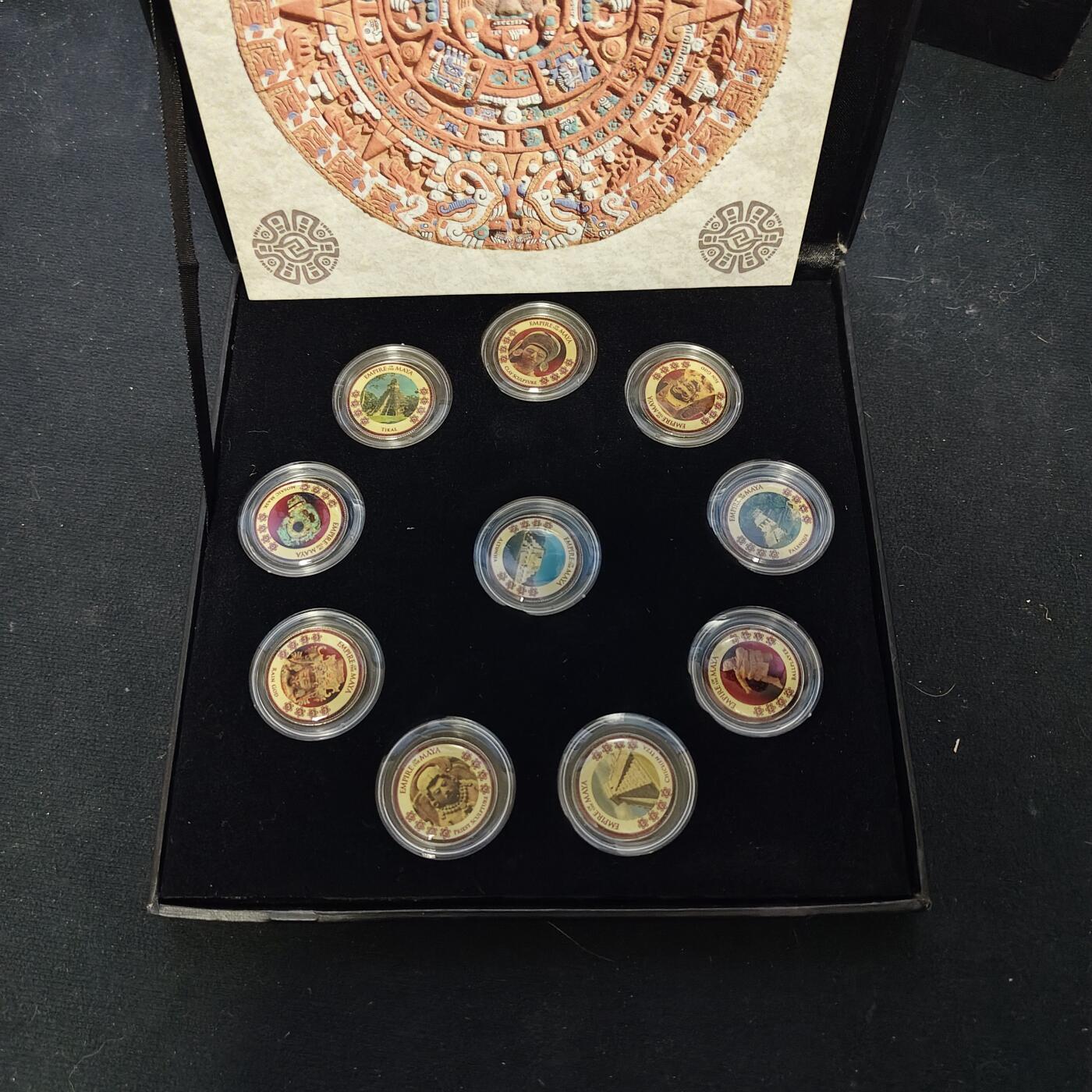 【全场包邮】纯粹捡漏拍489场（免费代拍第26场） 【收藏品】古代文明帝国系列玛雅帝国彩色覆盖原币10枚纪念套装-盒证全-量5000