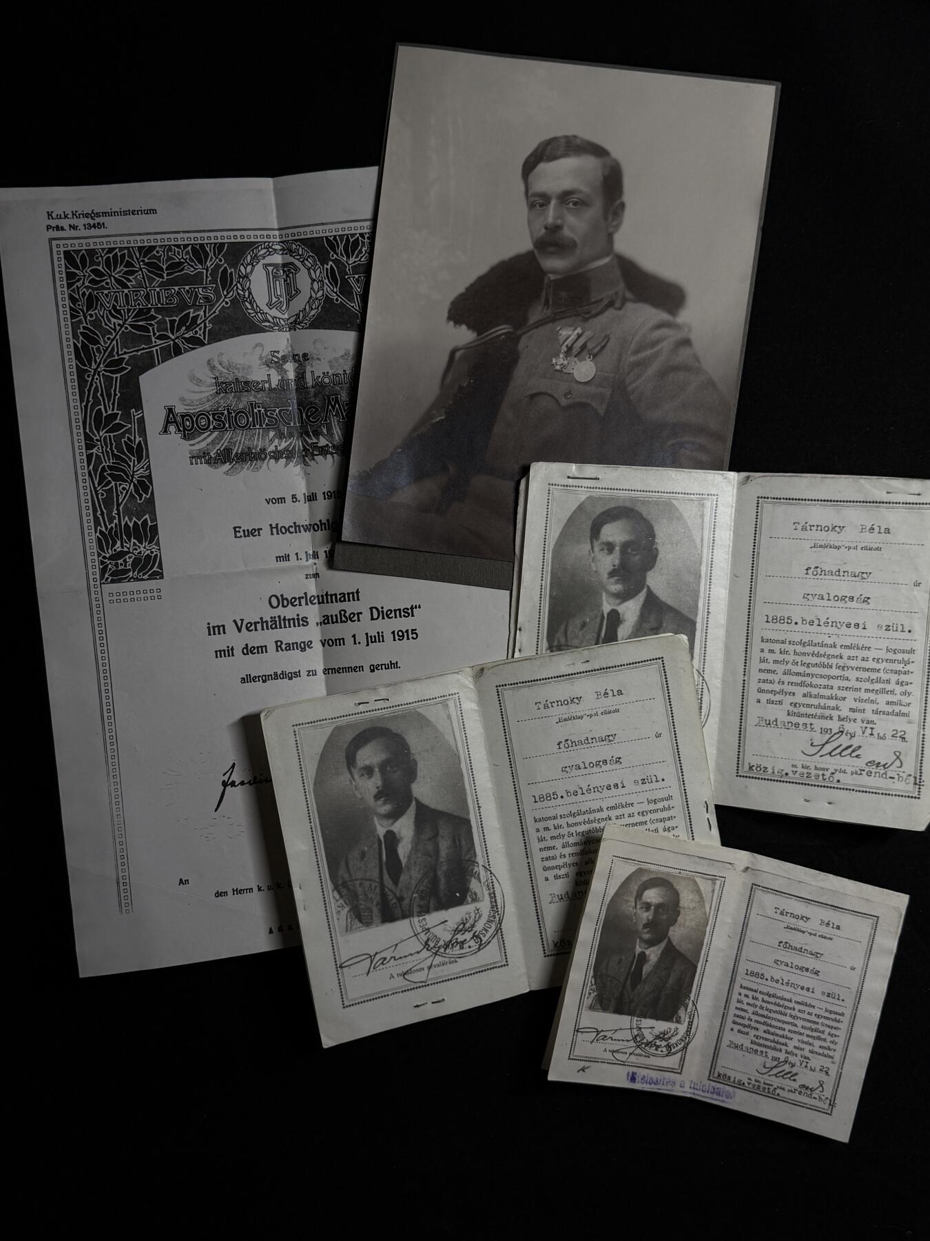 欢庆元旦！戎马世界章牌大赏第109期元旦大拍 匈牙利王国时期军官个人照片与官方复印档案资料，属于步兵上尉 Tárnóky Béla（1885 年生）