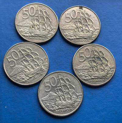 外国优质老铜币高银银币，周六九点倒数截拍，满百包邮，持续收拍 - 新西兰50分5枚