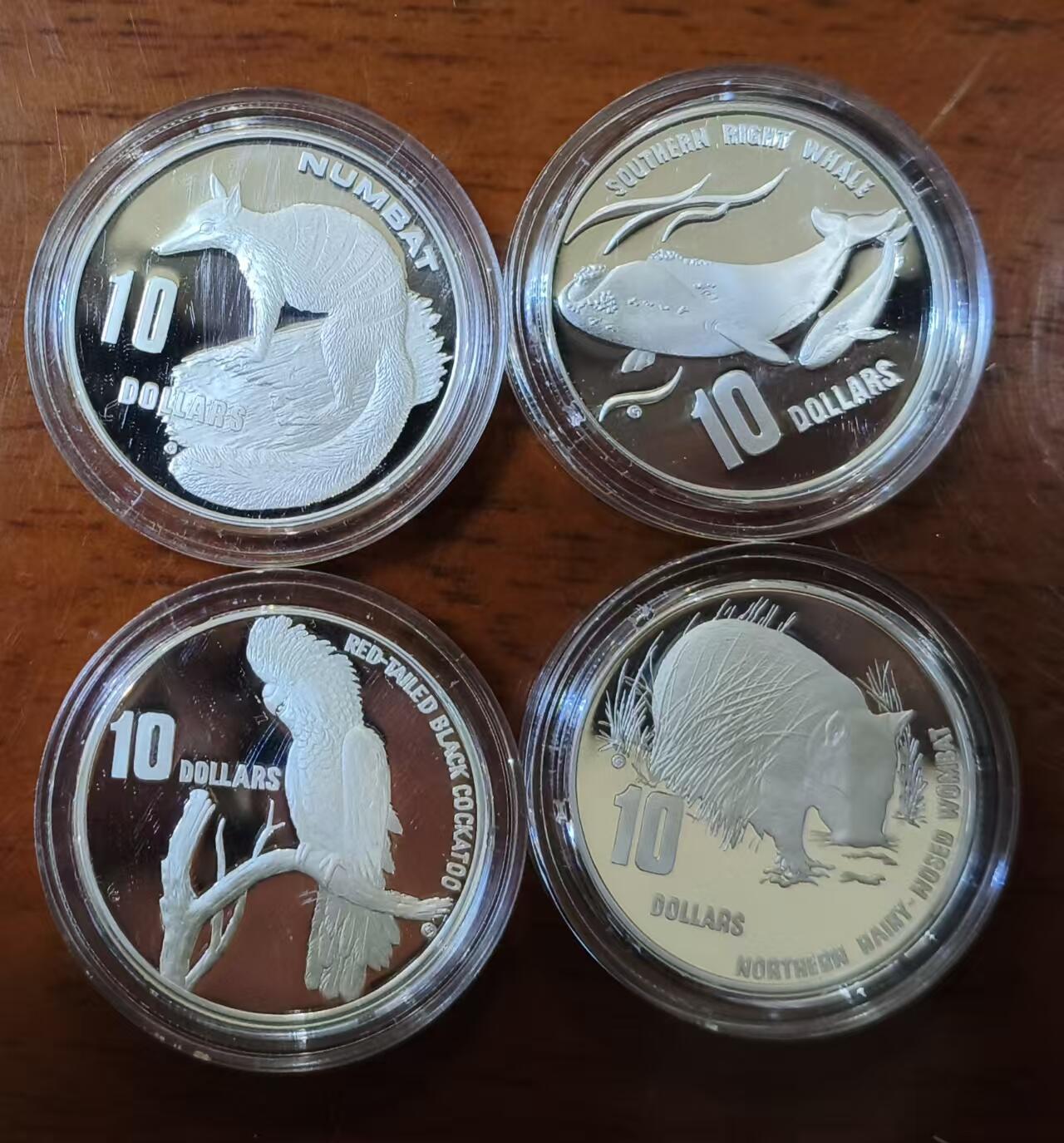 ❤️【币观天下】❤️ 第336期钱币拍卖- 2025.12.26周五晚上6点半场-长期征集拍品 澳大利亚1995--1998濒危动物系列银币，一套四枚，海陆空物种齐全，含纯银74克