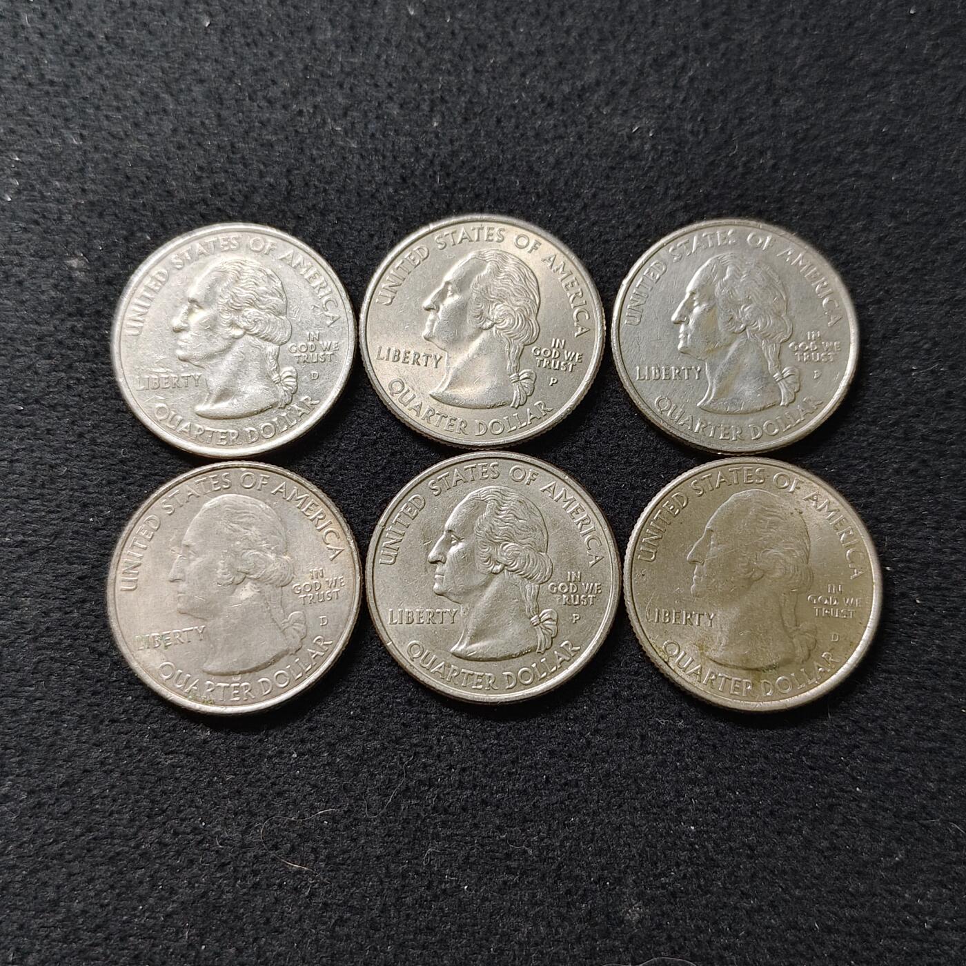 【全场包邮】纯粹捡漏拍488场（免费代拍第25场） 美国各年份25分纪念币6枚一组-含4枚州币+2枚公园币