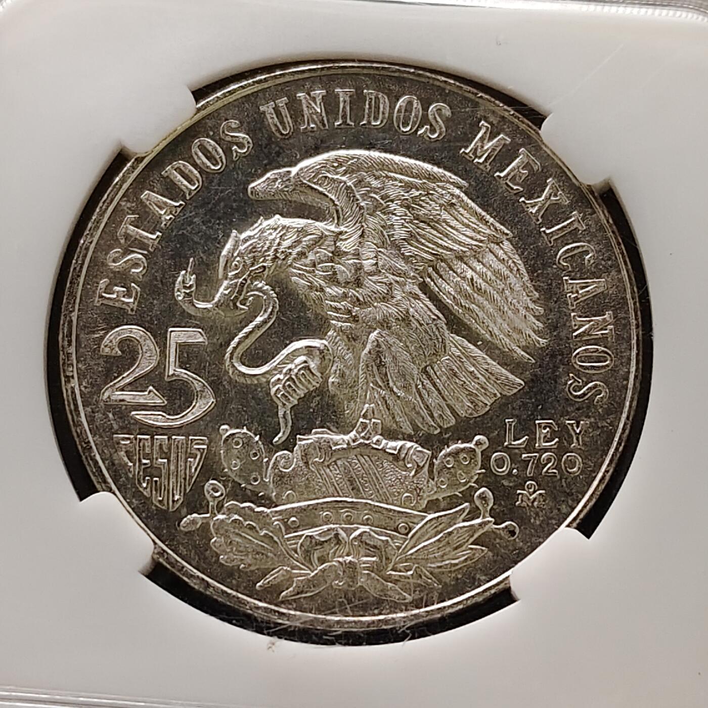 【全场包邮】纯粹捡漏拍489场（免费代拍第26场） 墨西哥1968年25比索奥运会（38毫米22.5克）纪念银币